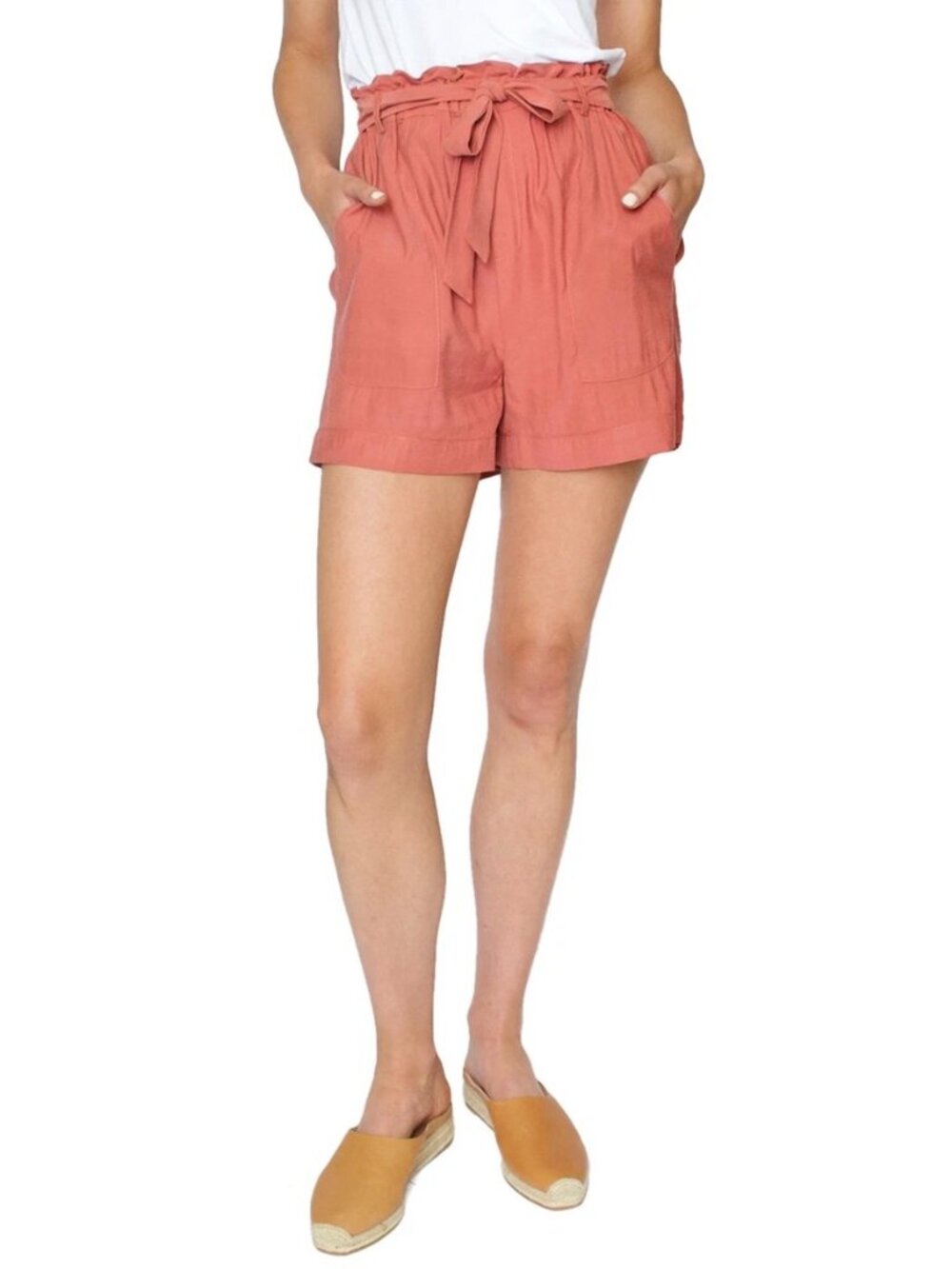 FRNCH Coral Red Paper Bag Trouser Shorts